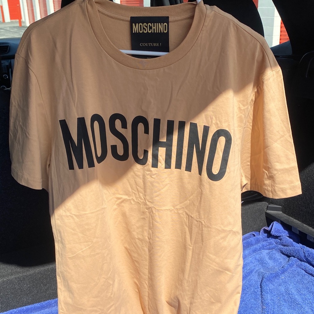 Moschino Tan T-Shirt with Black Logo